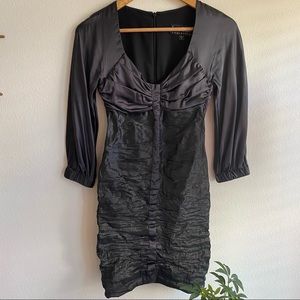 Vintage Y2K Nicole Miller Collection Silk Bodycon Cocktail Dress Mini Black 2000